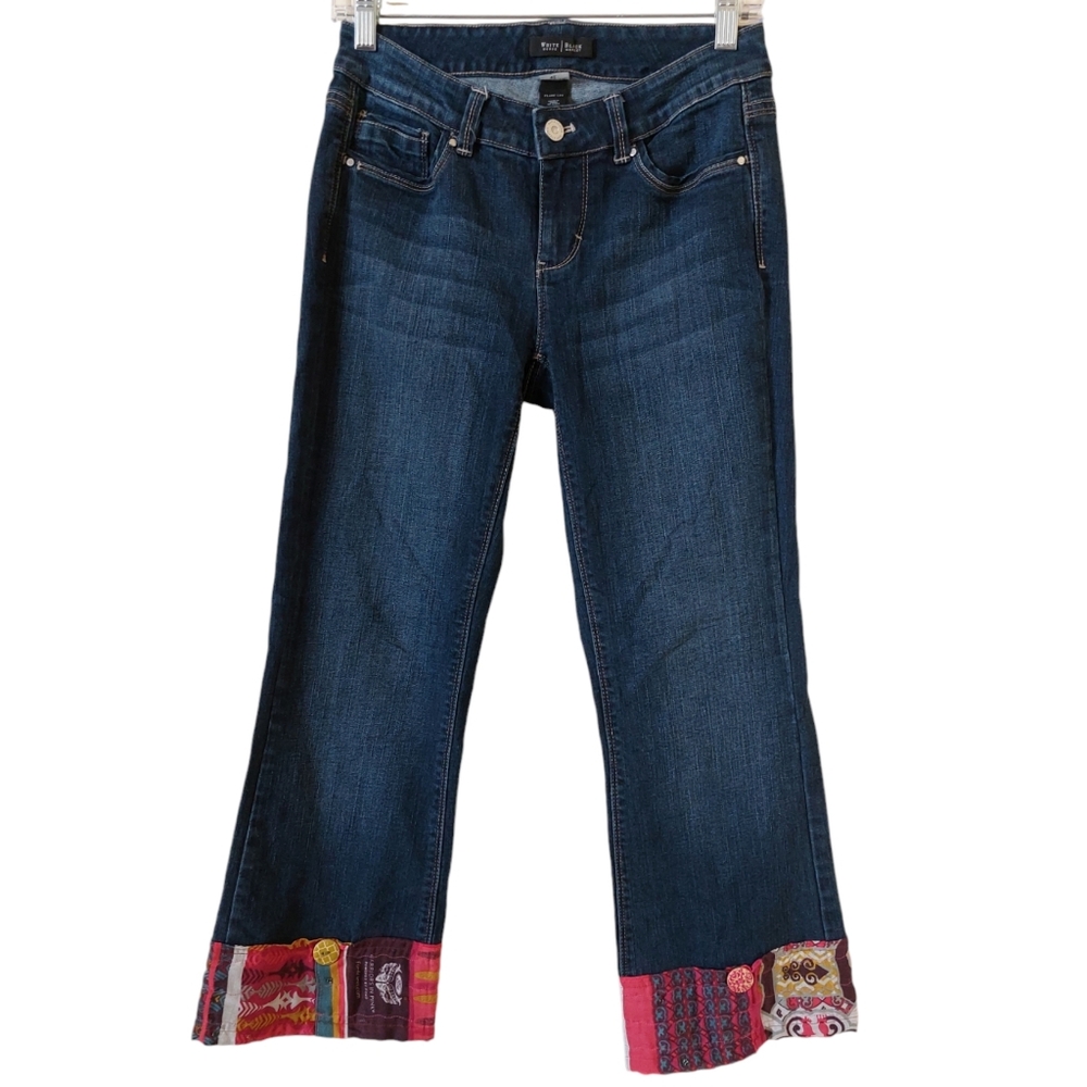 White House Black Market Contour Flare Leg Cropped Dark Wash Jeans Colorful Pant